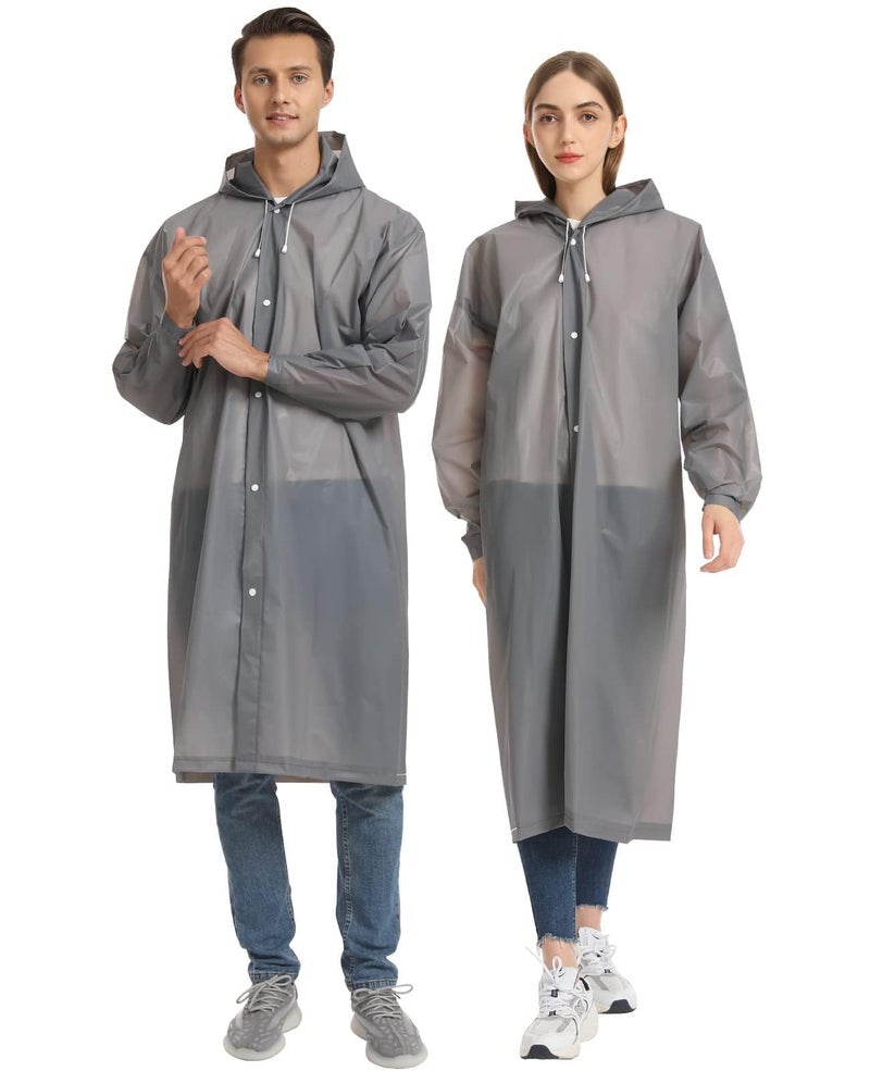 Opret 2 Pack Portable EVA Raincoats for Adults, Reusable Rain Ponchos with Hoods and Sleeves Lightweight Raincoats, Perfect for Outdoor Activities, Grey - Image 1