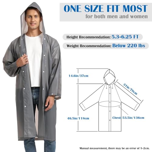 Opret 2 Pack Portable EVA Raincoats for Adults, Reusable Rain Ponchos with Hoods and Sleeves Lightweight Raincoats, Perfect for Outdoor Activities, Grey - Image 2