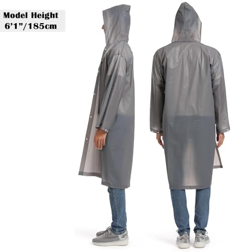 Opret 2 Pack Portable EVA Raincoats for Adults, Reusable Rain Ponchos with Hoods and Sleeves Lightweight Raincoats, Perfect for Outdoor Activities, Grey - Image 5