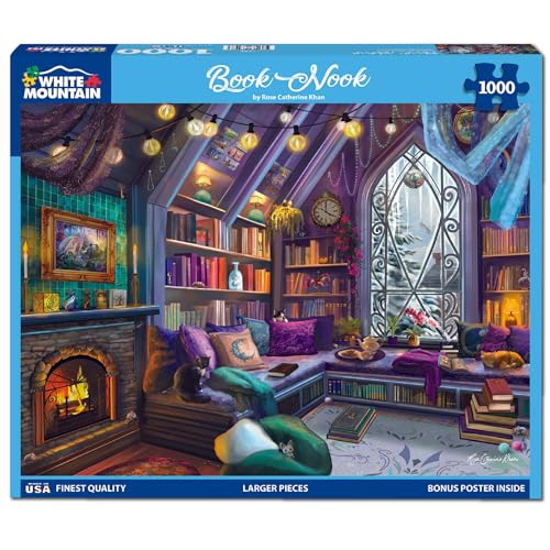 White Mountain 1000 Piece Jigsaw Puzzle Cozy Library Corner Puzzles with Large Pieces for Adults and Family 24x30 Book Nook - Image 5