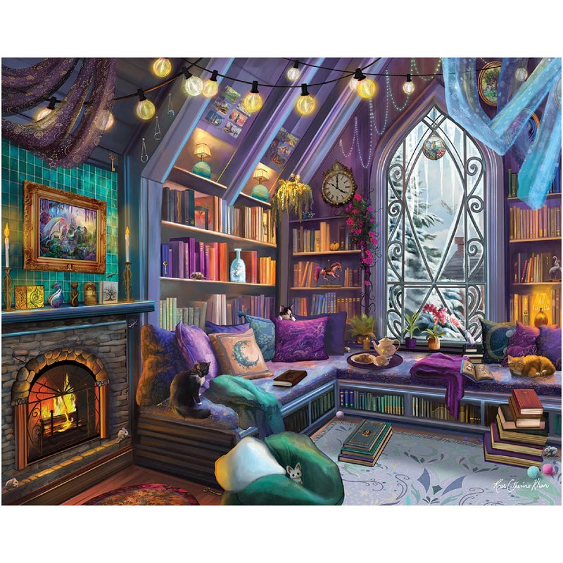 White Mountain 1000 Piece Jigsaw Puzzle Cozy Library Corner Puzzles with Large Pieces for Adults and Family 24x30 Book Nook - Image 3