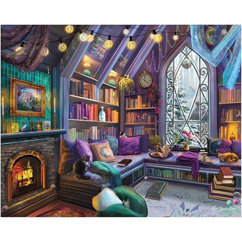 White Mountain 1000 Piece Jigsaw Puzzle Cozy Library Corner Puzzles with Large Pieces for Adults and Family 24x30 Book Nook - Image 1