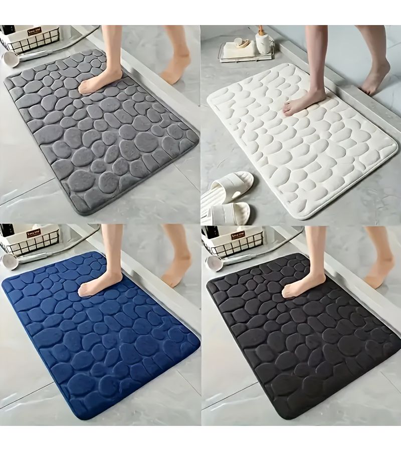1pc Grey Super Absorbent Stone Embossed Bath Mat Non Slip Indoor Floor Mat Ultra Soft Comfortable Premium Bath Rug For Bathtub Shower Bathroom Accessories Home Decor 50cm X 80cm - Image 1