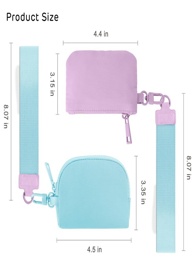 Viverte Mini Zip Around Keychain Wristlet Wallets Small Portable Dual Pounch Wristlet Detachable Coin Purse Pocket Gifts for Women Travel Sports Outdoors (Lavender+Icing Blue) - Image 3