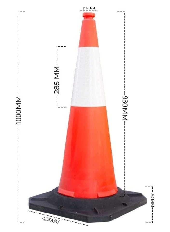 BERRY - Berry 100cm Traffic Cone with PE Base – Reflective Orange Road Safety Cone, Wind-Resistant, Portable with Black Base (Set of 3) - Image 1