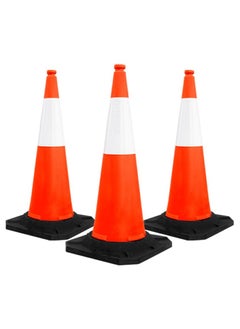 BERRY Berry 100cm Traffic Cone with PE Base – Reflective Orange Road Safety Cone, Wind-Resistant, Portable with Black Base (Set of 3)  - Image 1
