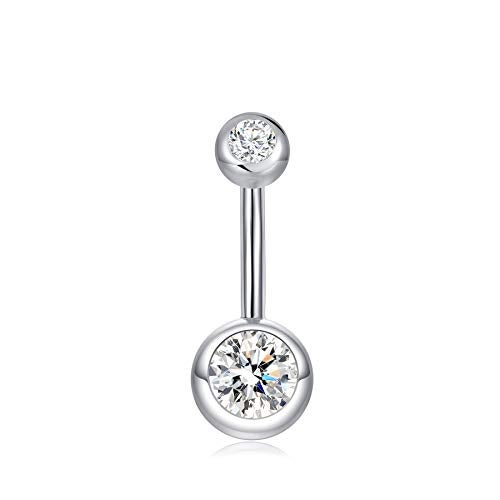 SILBERTALE Sterling Silver Belly Button Rings for Women Men CZ Navel Rings Curved Barbell Belly Rings Belly Piercing 10mm - Image 2