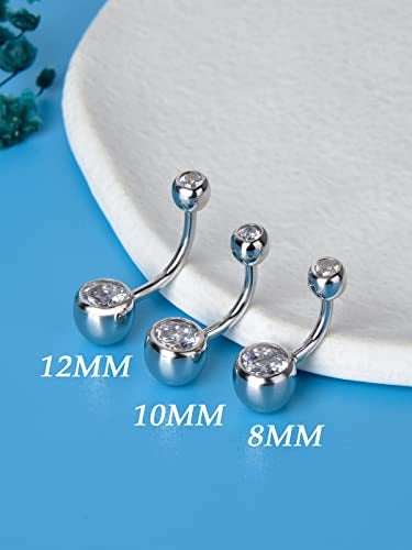 SILBERTALE Sterling Silver Belly Button Rings for Women Men CZ Navel Rings Curved Barbell Belly Rings Belly Piercing 10mm - Image 5