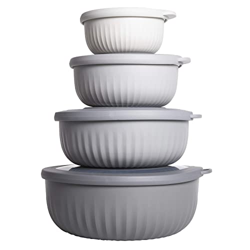 COOK WITH COLOR Prep Bowls with Lids- Wide and Deep Nesting Plastic Small Mixing Bowl Set with Lids, 8 Piece Set - Wide Bowls, Gray - Image 1