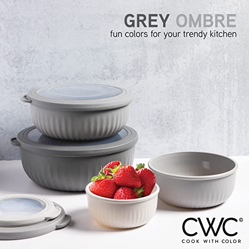 COOK WITH COLOR Prep Bowls with Lids- Wide and Deep Nesting Plastic Small Mixing Bowl Set with Lids, 8 Piece Set - Wide Bowls, Gray - Image 3