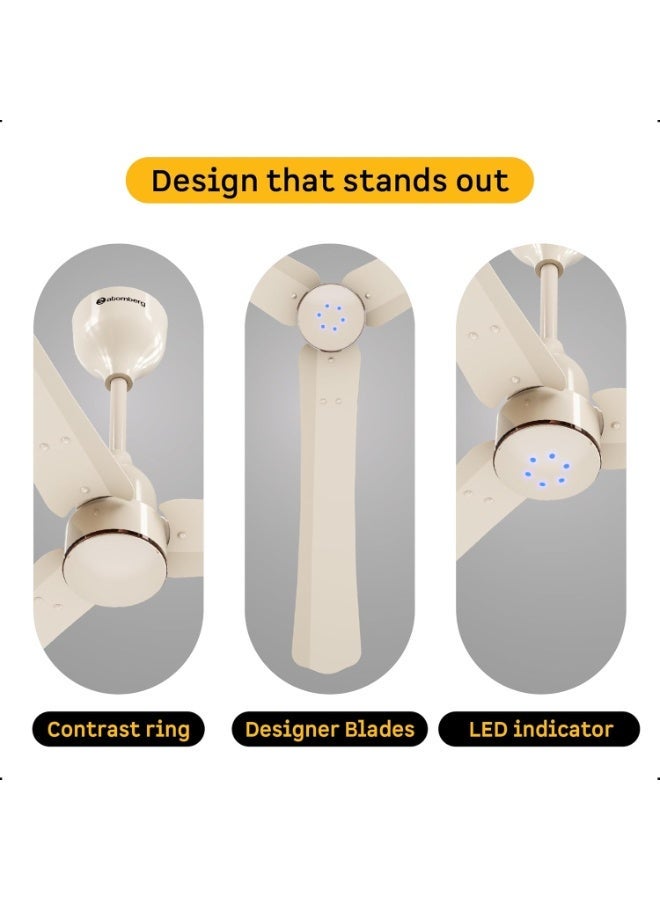 atomberg Renesa Halo Smart  1200mm BLDC Ceiling Fan with Remote | BEE 5 star | High Air Delivery | Low noise | LED Speed Indicator | Sleek Design | | 3 Year Warranty| Seasand Ivory - Image 2