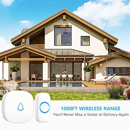SECRUI Wireless Doorbell, Easy installation, Waterproof, Adjustable Volume, 58 Chimes, Colorful LED, 1000Ft Range, M520+F55, White - Image 3