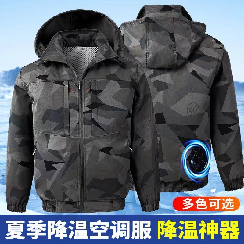 Summer Labor Suit Cooling Air-conditioning Suit Hooded Mens Overalls Camouflage Suit with Fan Work-site Overalls Outdoor Two fans - Image 5