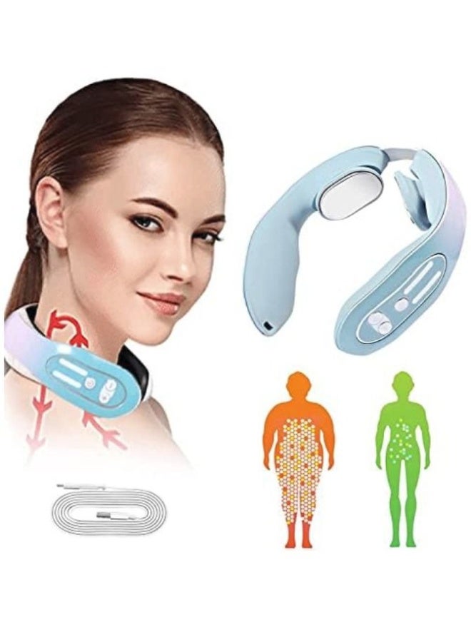 Loquat EMS Lymphatic Drainage Neck Massager – Upgraded Electric Pulse Acupoint Device with 4 Modes, 12 Intensity Levels  Heat Therapy – Portable Pain Relief for Neck, Shoulder  Fatigue - Image 1