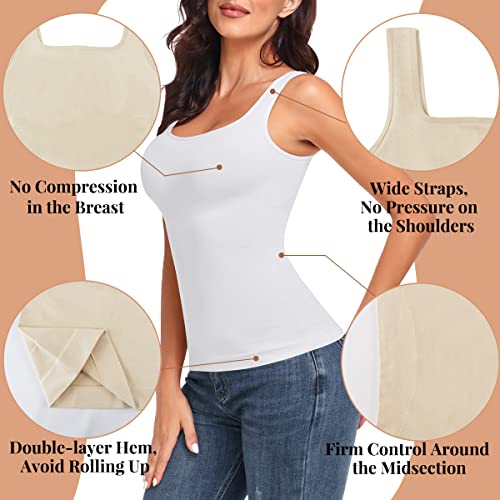 EUYZOU Women's 2PK Tummy Control Shapewear Tank Tops Seamless Square Neck Compression Tops Slimming Body Shaper Camisole-Black/White M - Image 4