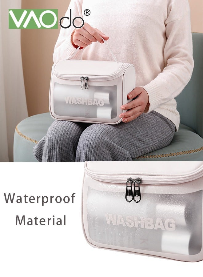 VAOdo 2PCS Clear Makeup Bag PVC Waterproof Cosmetic Bag Large Clear Travel Toiletry Organizer Bag Set Clear Plastic Tote Bags Transparent Cosmetic Bag White  - Image 3