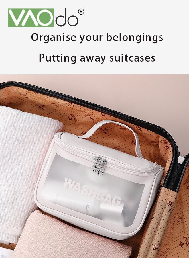 VAOdo 2PCS Clear Makeup Bag PVC Waterproof Cosmetic Bag Large Clear Travel Toiletry Organizer Bag Set Clear Plastic Tote Bags Transparent Cosmetic Bag White  - Image 4