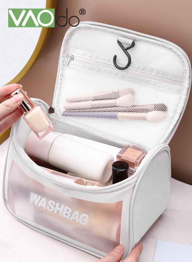 VAOdo 2PCS Clear Makeup Bag PVC Waterproof Cosmetic Bag Large Clear Travel Toiletry Organizer Bag Set Clear Plastic Tote Bags Transparent Cosmetic Bag White  - Image 2
