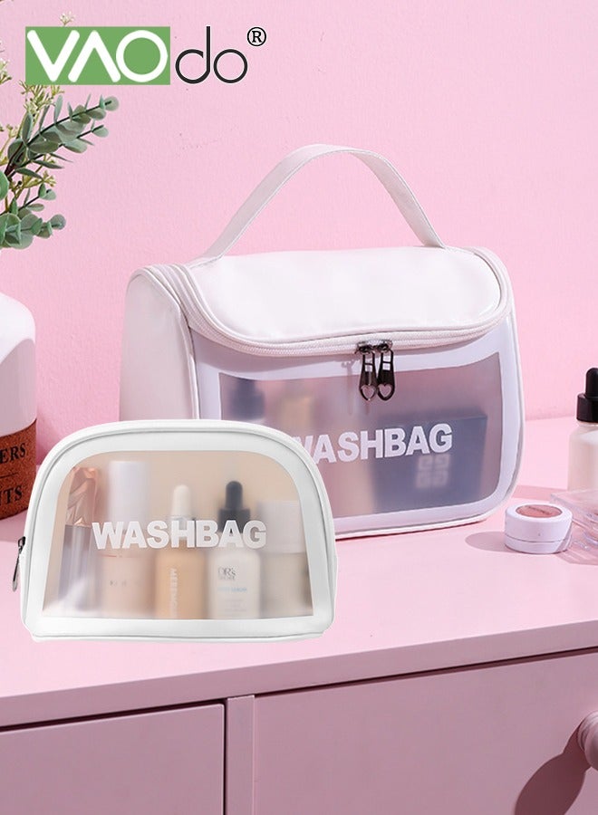 VAOdo 2PCS Clear Makeup Bag PVC Waterproof Cosmetic Bag Large Clear Travel Toiletry Organizer Bag Set Clear Plastic Tote Bags Transparent Cosmetic Bag White  - Image 5