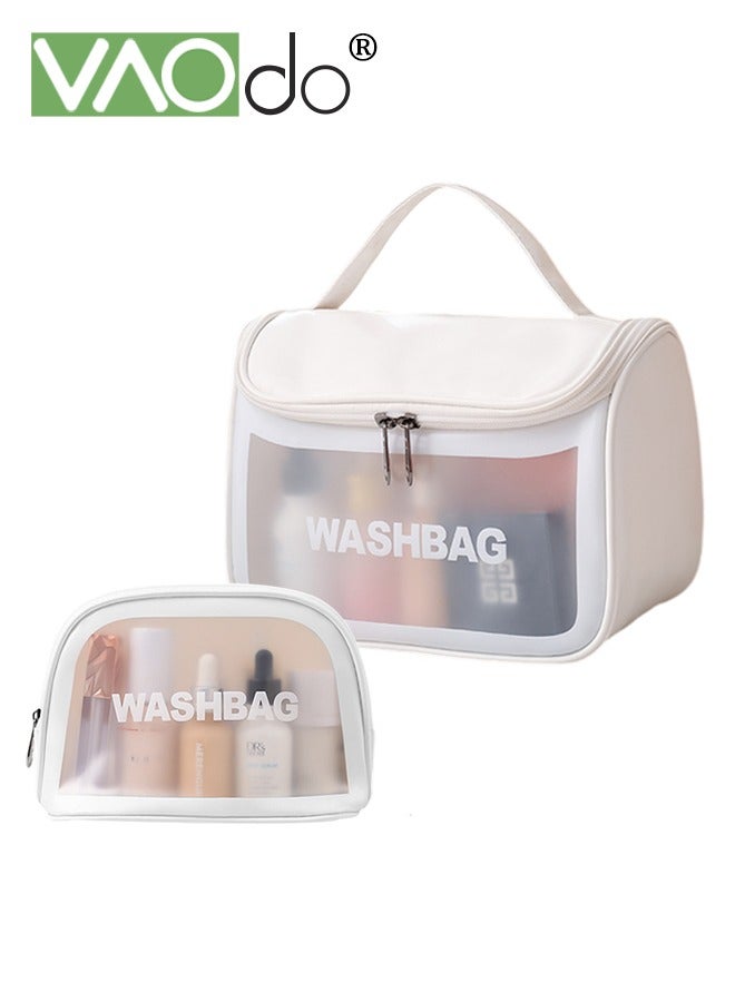 VAOdo 2PCS Clear Makeup Bag PVC Waterproof Cosmetic Bag Large Clear Travel Toiletry Organizer Bag Set Clear Plastic Tote Bags Transparent Cosmetic Bag White  - Image 1