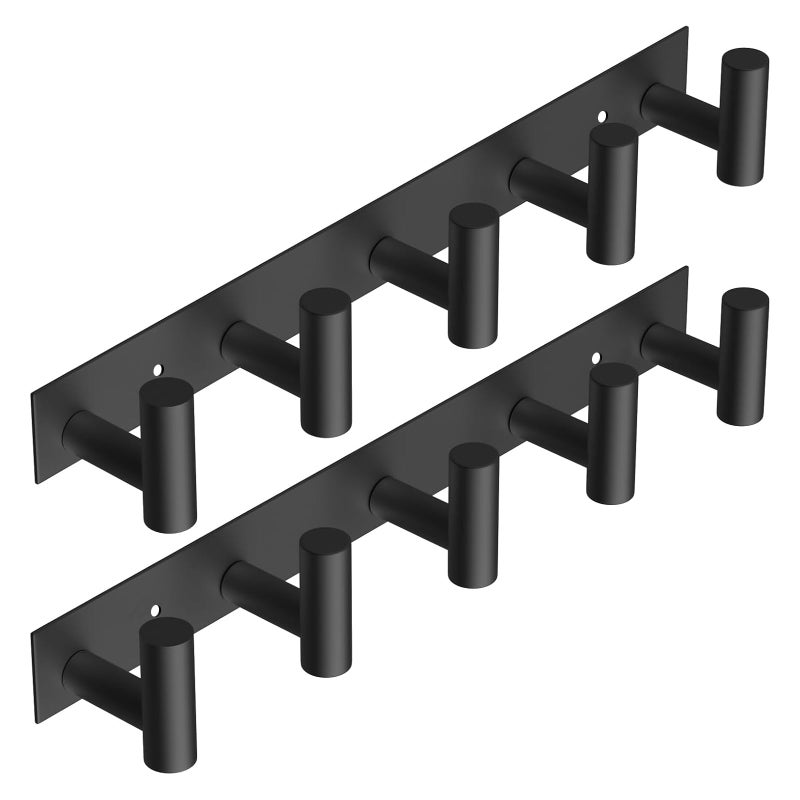 VAEHOLD Black Hat and Coat Wall Mount Rack 5 Hooks for Robes, Bags, Keys, and Towels Bathroom Towel Hanger Organizer (2 Pack) - Image 1