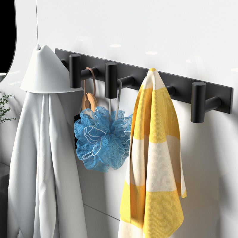 VAEHOLD Black Hat and Coat Wall Mount Rack 5 Hooks for Robes, Bags, Keys, and Towels Bathroom Towel Hanger Organizer (2 Pack) - Image 3