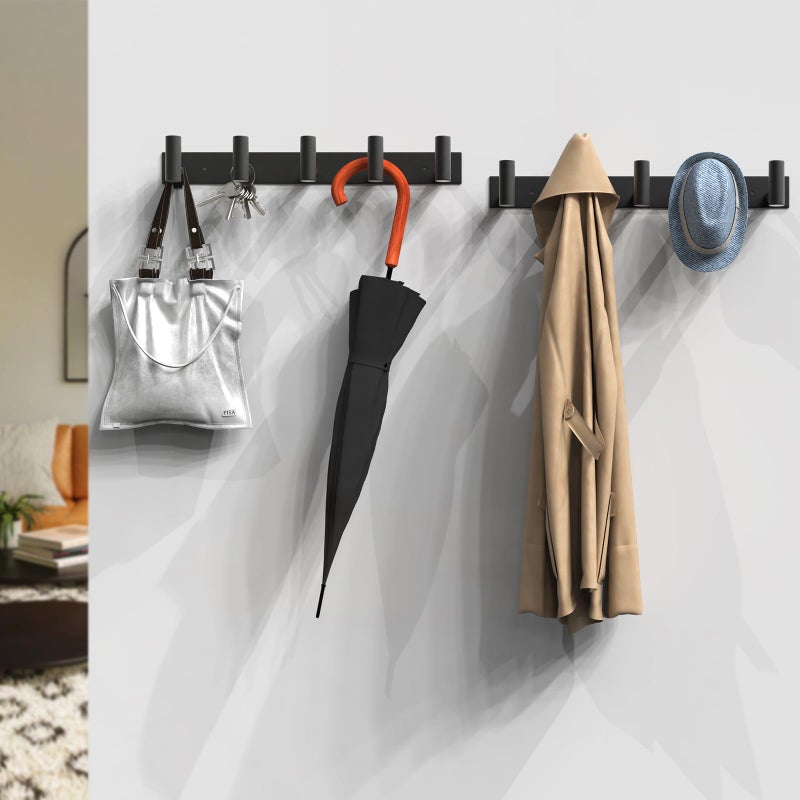 VAEHOLD Black Hat and Coat Wall Mount Rack 5 Hooks for Robes, Bags, Keys, and Towels Bathroom Towel Hanger Organizer (2 Pack) - Image 4