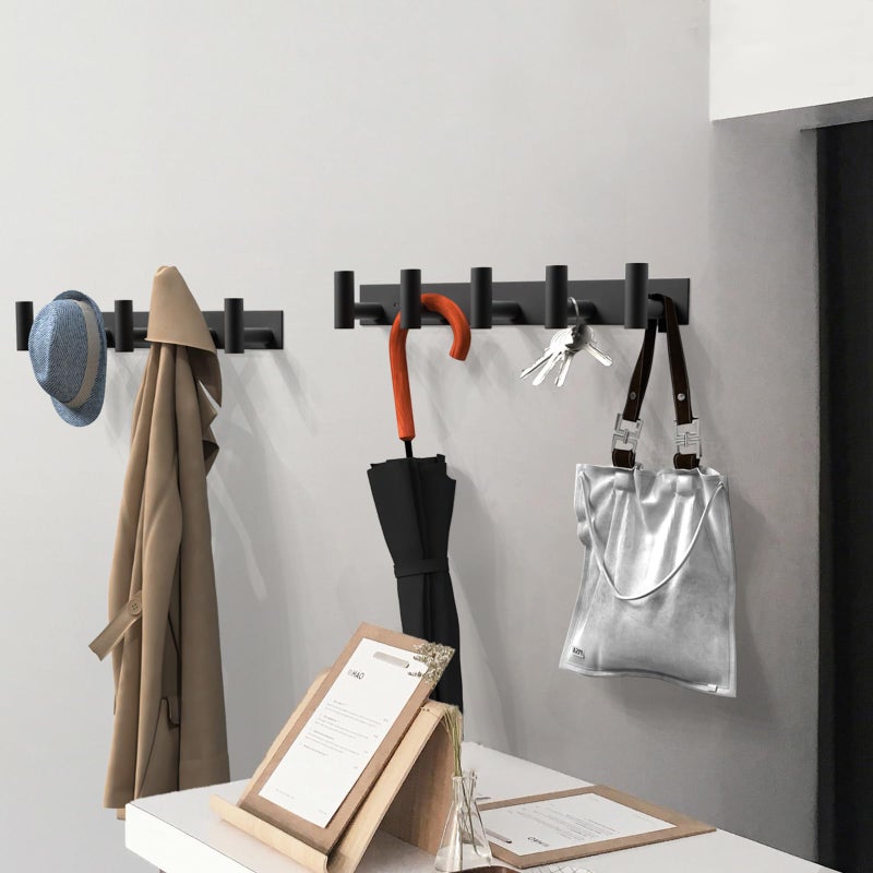 VAEHOLD Black Hat and Coat Wall Mount Rack 5 Hooks for Robes, Bags, Keys, and Towels Bathroom Towel Hanger Organizer (2 Pack) - Image 5