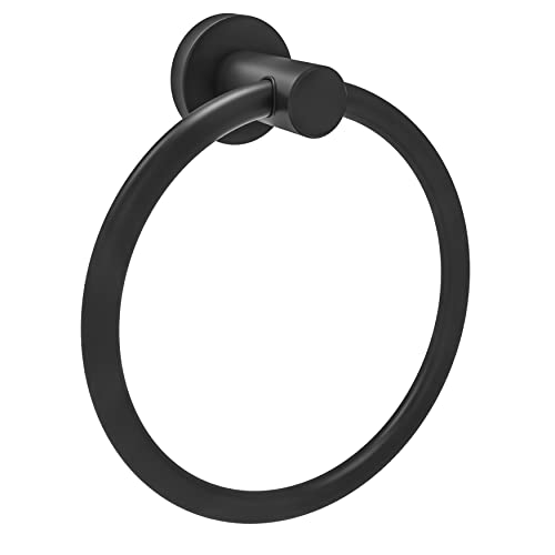 RARXTR Matte Black Towel Ring, Hand Towel Holder for Bathroom Kitchen Modern Rounded Base Wall Mount SUS304 Stainless Steel - Image 1