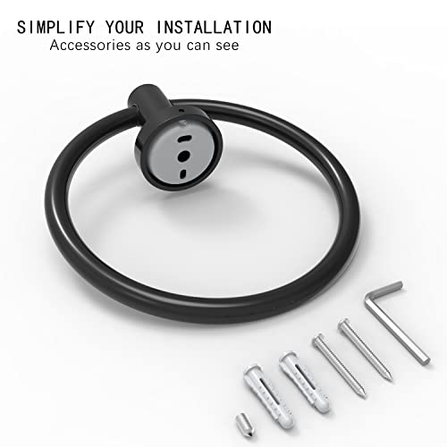 RARXTR Matte Black Towel Ring, Hand Towel Holder for Bathroom Kitchen Modern Rounded Base Wall Mount SUS304 Stainless Steel - Image 5