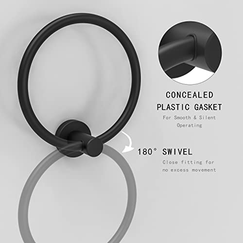 RARXTR Matte Black Towel Ring, Hand Towel Holder for Bathroom Kitchen Modern Rounded Base Wall Mount SUS304 Stainless Steel - Image 3