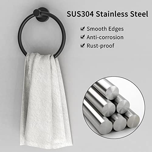 RARXTR Matte Black Towel Ring, Hand Towel Holder for Bathroom Kitchen Modern Rounded Base Wall Mount SUS304 Stainless Steel - Image 4