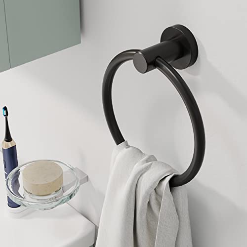 RARXTR Matte Black Towel Ring, Hand Towel Holder for Bathroom Kitchen Modern Rounded Base Wall Mount SUS304 Stainless Steel - Image 2