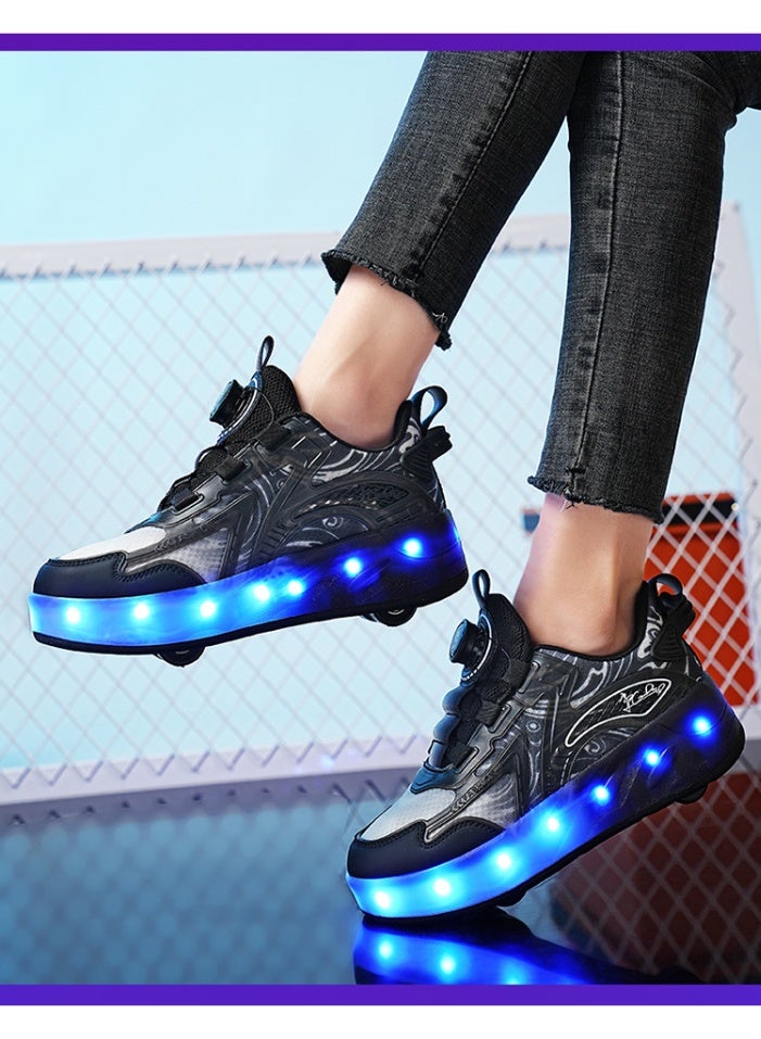 إسكدنيا Kids Roller Skates Shoes 4 Wheels Roller Shoes Boys Girls Wheel Shoes Roller Sneakers Shoes for Beginner More Balanced - Image 4