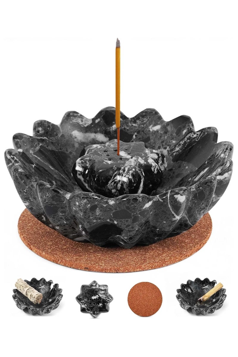 راديكالن حامل بخور من الرخام الأسود | مبخرة يدوية الصنع بتصميم جمالي، مقاس ٥.٥ بوصة، للبخور وخشب البالو سانتو - Image 1