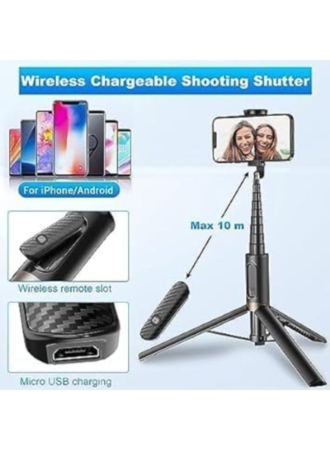 TRIPOD SELFIE STICK Professional All-in-One Gimbal Stabilizer Selfie Stick Tripod with Wireless Remote - The Ultimate Portable 3-in-1 Phone Holder for Vlogging, TikTok, YouTube, Live Streaming, and Crystal-Clear Stable Mobile Photography & Videography - Features Auto-Balance for Smooth Shots, Full 360° Rotation Head, and Built-in Retractable Tripod Stand - Durable Metal Construction in Sleek Black Finish - Universal Compatibility for All Smartphones 4 to 7 Inches (iPhone, Samsung Galaxy, Huawei, etc.) - Lightweight Design for Travel and Outdoor Adventures - Essential Gear for Content Creators in KSA - Capture Professional-Grade Videos and Perfect Group Selfies with Ease and Precision (Model 1, Black, Metal Build) - Image 2