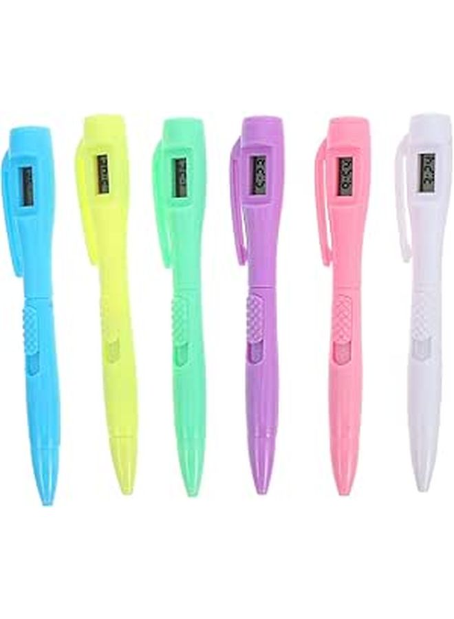 Mobestech 6Pcs Blue Ink Ballpoint Pens With Digital Clock Embedded - Image 1
