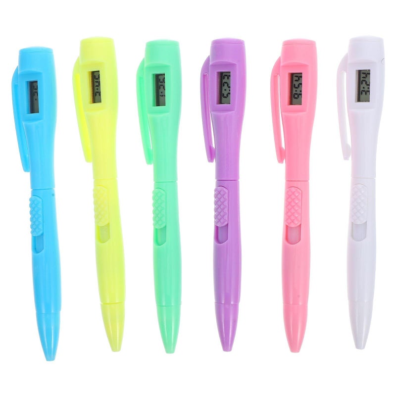 Mobestech 6Pcs Blue Ink Ballpoint Pens With Digital Clock Embedded - Image 2