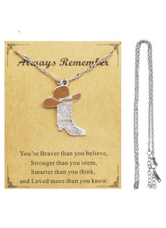 RechicGu Rhinestone Western Boots Pendant Cowgirl Cowboy Necklace With Gift Card, Enamel Hat Bohemian Rodeo Boot Charm Jewelry Gift For Women,Silver Brown Hat…  - Image 1