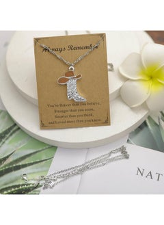RechicGu Rhinestone Western Boots Pendant Cowgirl Cowboy Necklace With Gift Card, Enamel Hat Bohemian Rodeo Boot Charm Jewelry Gift For Women,Silver Brown Hat…  - Image 4