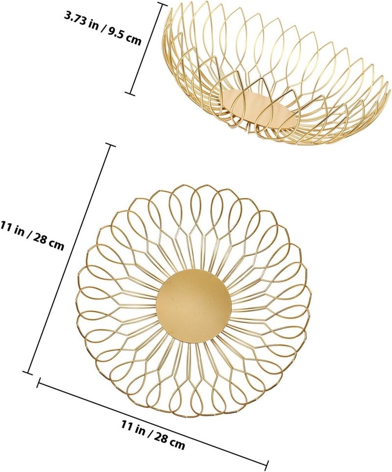 TOYANDONA Wire Fruit Basket and Snack Holder, Small Metal Wire Storage Bowl with Hollow Woven Design, Gold Color for Kitchen Counter and Living Room Fruit Display - Image 2
