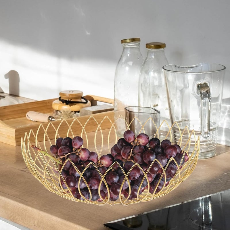 TOYANDONA Wire Fruit Basket and Snack Holder, Small Metal Wire Storage Bowl with Hollow Woven Design, Gold Color for Kitchen Counter and Living Room Fruit Display - Image 4