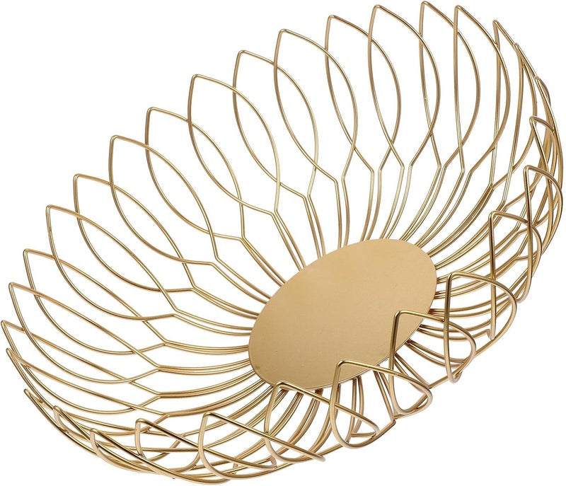 TOYANDONA Wire Fruit Basket and Snack Holder, Small Metal Wire Storage Bowl with Hollow Woven Design, Gold Color for Kitchen Counter and Living Room Fruit Display - Image 1