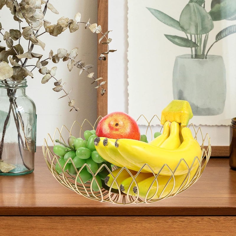 TOYANDONA Wire Fruit Basket and Snack Holder, Small Metal Wire Storage Bowl with Hollow Woven Design, Gold Color for Kitchen Counter and Living Room Fruit Display - Image 5