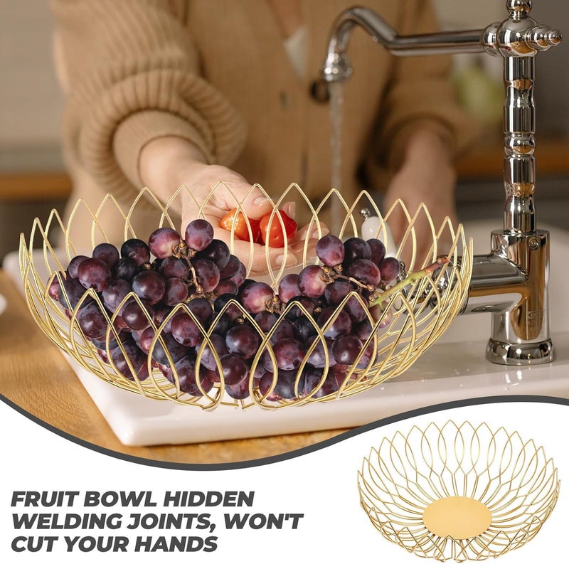 TOYANDONA Wire Fruit Basket and Snack Holder, Small Metal Wire Storage Bowl with Hollow Woven Design, Gold Color for Kitchen Counter and Living Room Fruit Display - Image 3