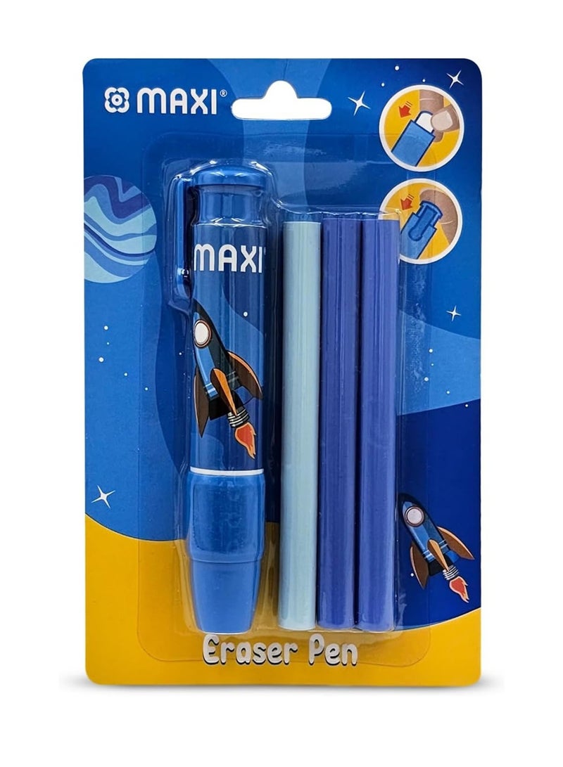 Maxi Eraser Pen With Three Refills For Pencil Erasing Blue Body - Image 1