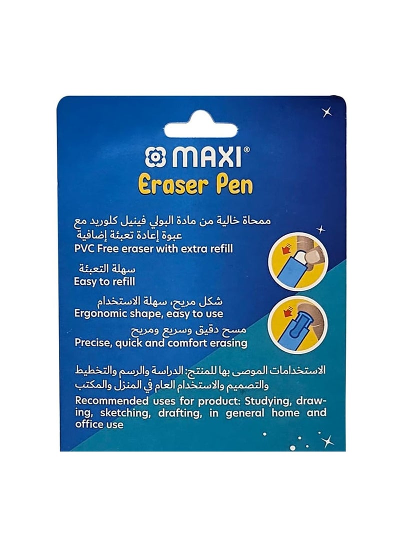 Maxi Eraser Pen With Three Refills For Pencil Erasing Blue Body - Image 2