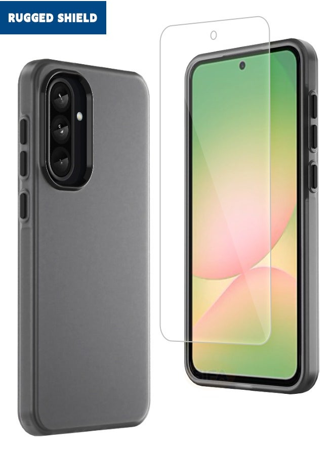 RUGGED SHIELD - Samsung Galaxy A56 Case with HD Tempered Glass Screen Protector, [Anti-Drop Shockproof][Anti-Slip][No Yellowing] Slim Skin Friendly Frosted Hard Case for Galaxy A56 6.7 inch, Translucent Black - Image 1