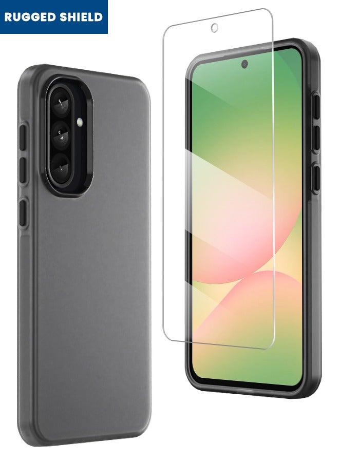 RUGGED SHIELD Samsung Galaxy A56 Case with HD Tempered Glass Screen Protector, [Anti-Drop Shockproof][Anti-Slip][No Yellowing] Slim Skin Friendly Frosted Hard Case for Galaxy A56 6.7 inch - Image 1
