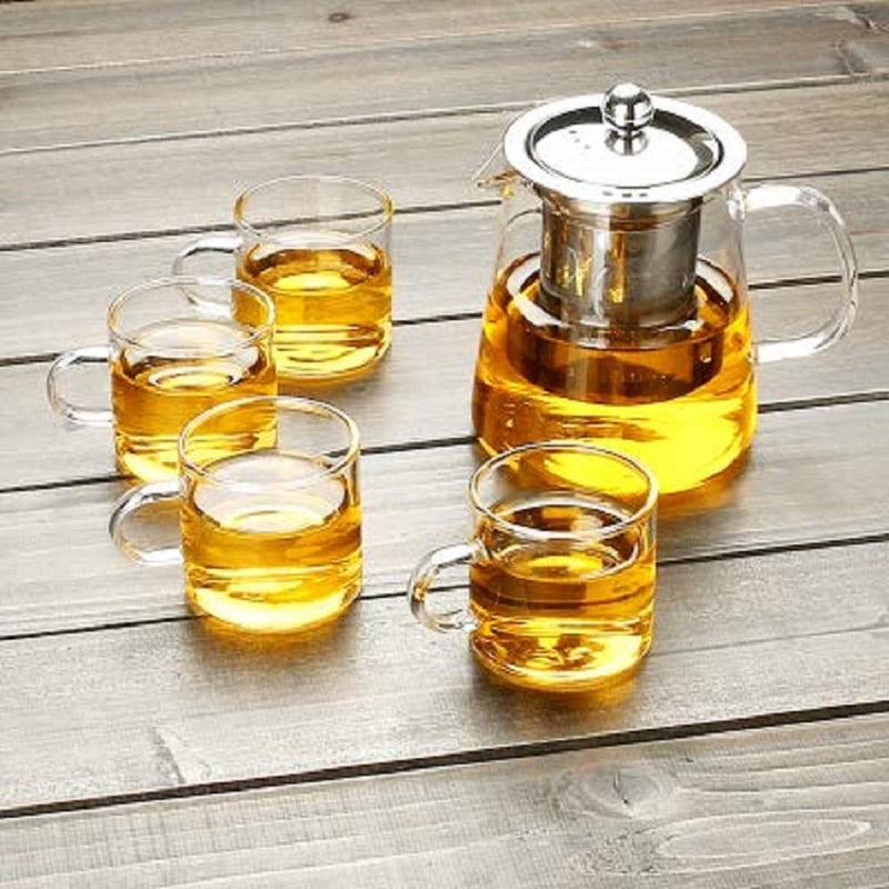 ZROY ENTERPRISE Borosilicate Glass Round Tea Pot with Heat Resistant Stainless Steel Infuser Perfect for Tea and Coffee Maker, Clear Glass Kettle with 4 Cups (950 ML, Round Kettle with Cups) - Image 3